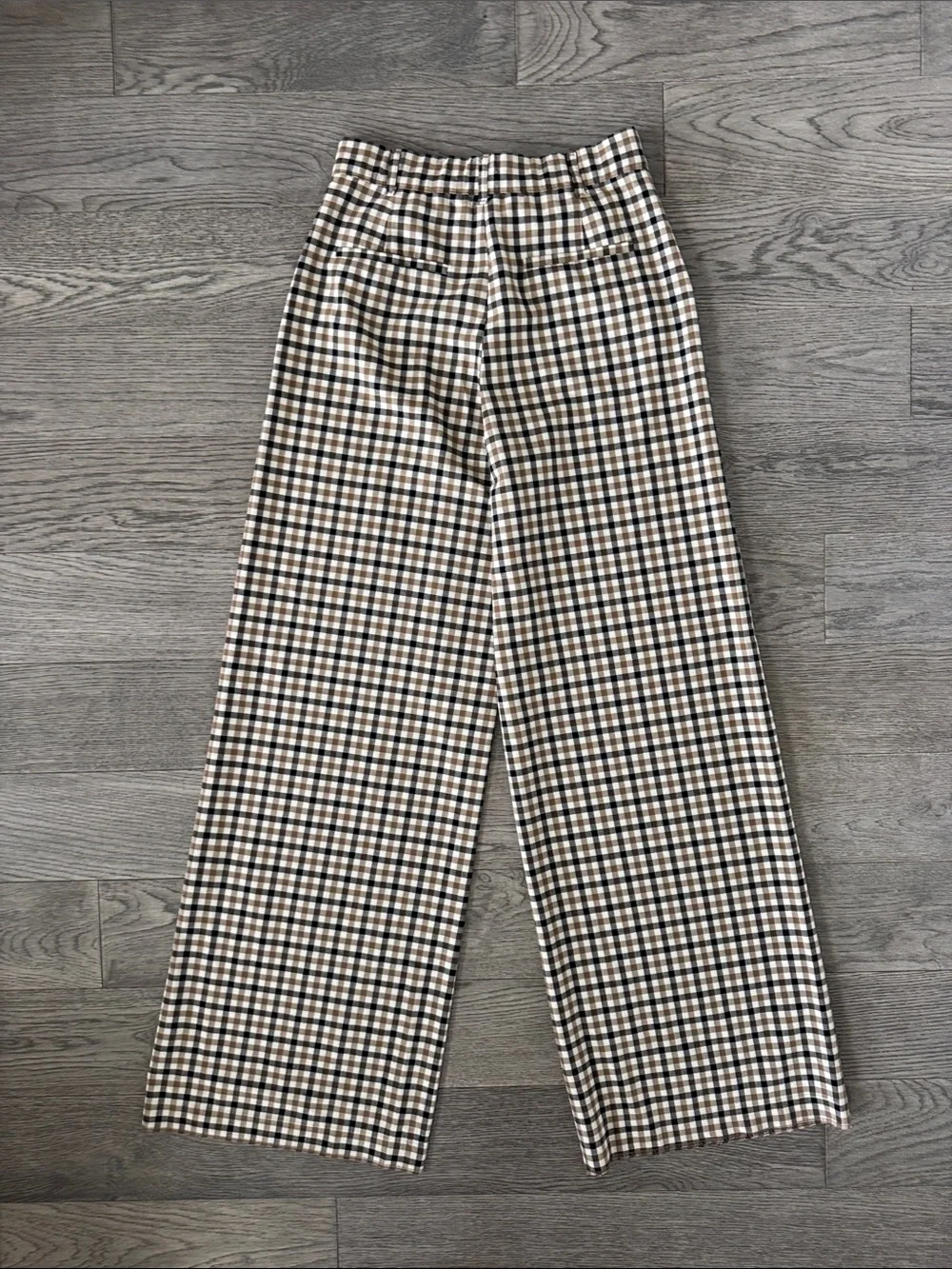 🌼Zara🌼 Tan & Black Checked Wide Leg Trousers, Size M